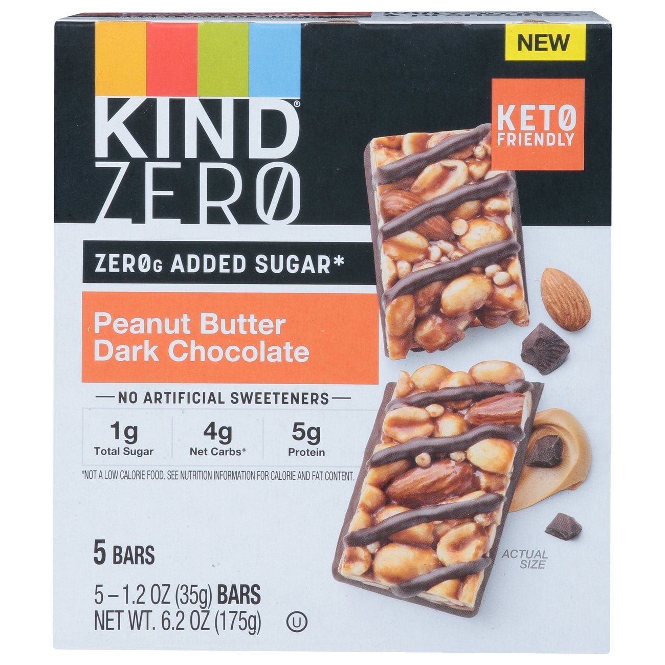Kind Zero Added Sugar Peanut Butter Dark Chocolate - 5 ea (Pack of 2)