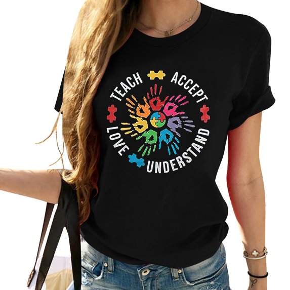 Kind and Inspiring Print t-Shirt Special Education Comfortable Womens Graphic Tee with Short Sleeves