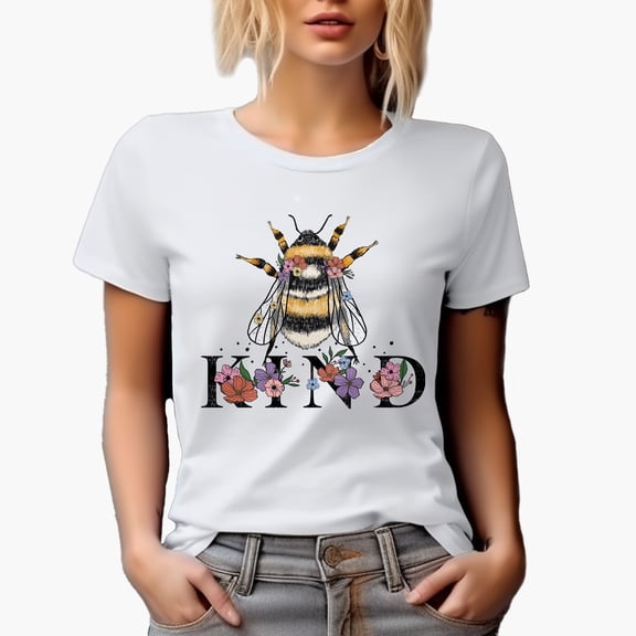 Kind with a Bee & Flowers Pun Art Merch Gift, White T-Shirt, Small