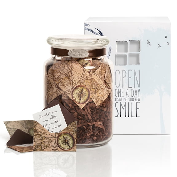 KindNotes Glass Keepsake Gift Jar with BIRTHDAY Messages - Time Travel Coffee Design