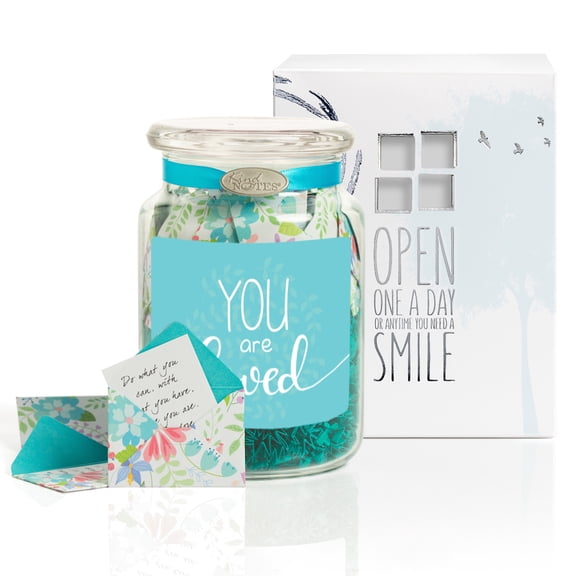 KindNotes Glass Keepsake Gift Jar with FRIENDSHIP AND INSPIRATIONAL Messages - Fresh Cut Floral You are Loved