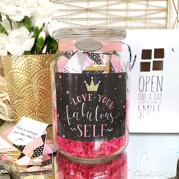 KindNotes Glass Keepsake Gift Jar with INSPIRATIONAL Messages - Love Your Fabulous Self Design