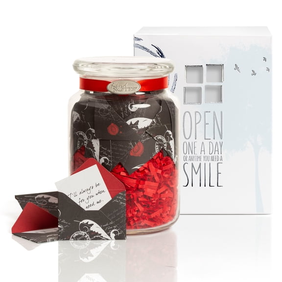 KindNotes Glass Keepsake Gift Jar with INSPIRATIONAL Messages - Romantic Scripts