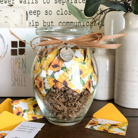 KindNotes Glass Keepsake Gift Jar with INSPIRATIONAL Messages - Sunflower Garden Design