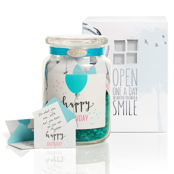 KindNotes Glass Keepsake Gift Jar with POSITIVE THOUGHTS - Birthday Balloon Simple Birthday Design