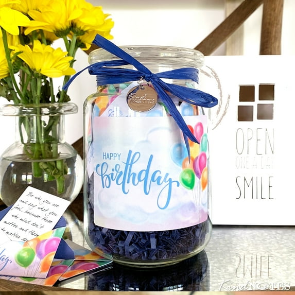 KindNotes Glass Keepsake Gift Jar with POSITIVE THOUGHTS - Happy Birthday Design