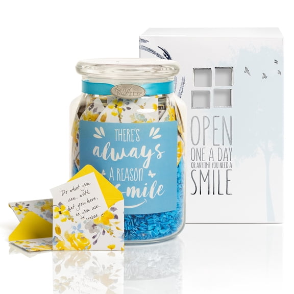 KindNotes Glass Keepsake Gift Jar with POSITIVE THOUGHTS - Morning Sunshine Reason to Smile Design