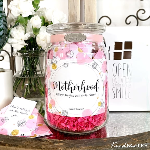 KindNotes Glass Keepsake Gift Jar with POSITIVE THOUGHTS - Motherhood Design
