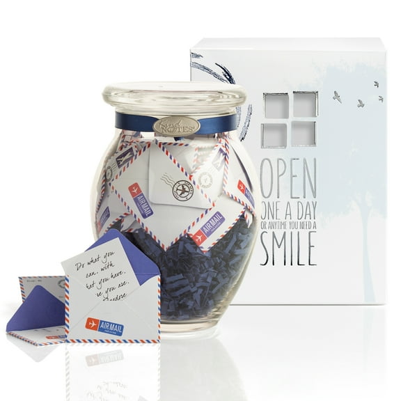 KindNotes Glass Keepsake Gift Jar with SYMPATHY Messages - Airmail Blue