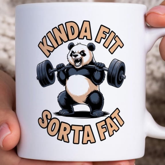 Kinda Fit rta Fat Mug, Funny Weightlifting Panda Gym Humor Coffee Cup, Relatable Fitness Bodybuilding Gift, Strong Animal Workout Motivati.