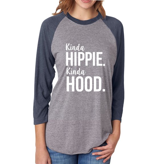 Kinda Hippie. Kinda Hood. Unisex 3/4 Sleeve Baseball Raglan Tee