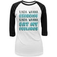 thumbnail image 1 of Kinda Wanna Work Out Kinda Wanna Eat My Feelings Juniors 3/4 Sleeve Raglan T Shirt White-Black LG, 1 of 1