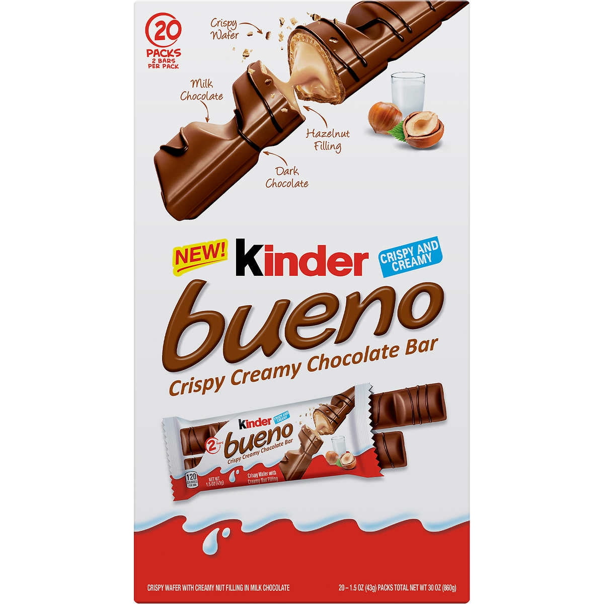 Ferror Kinder Bueno White Milk Chocolate Hazelnut Snack Twin Bars Pack 30 x  39g