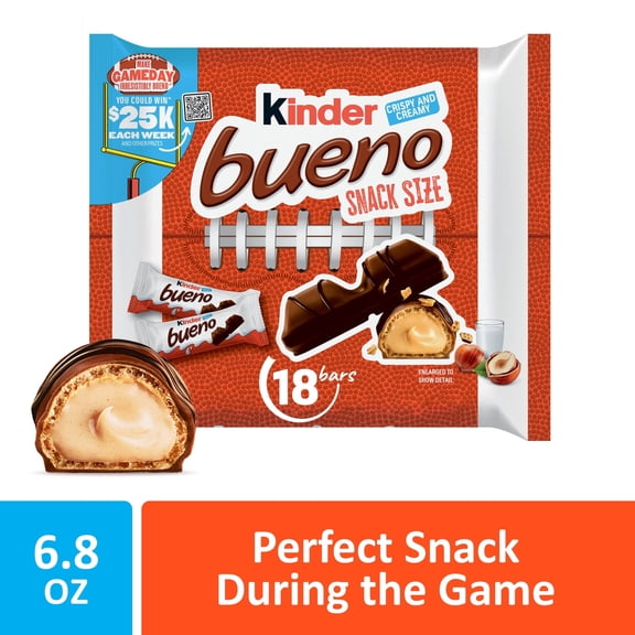 Kinder Bueno Milk Chocolate Bars, Chocolate Candy Bars with Hazelnut Filling for Game Day, Football Party Supplies, Snacks for Adults, Snack Size 6.8 oz.