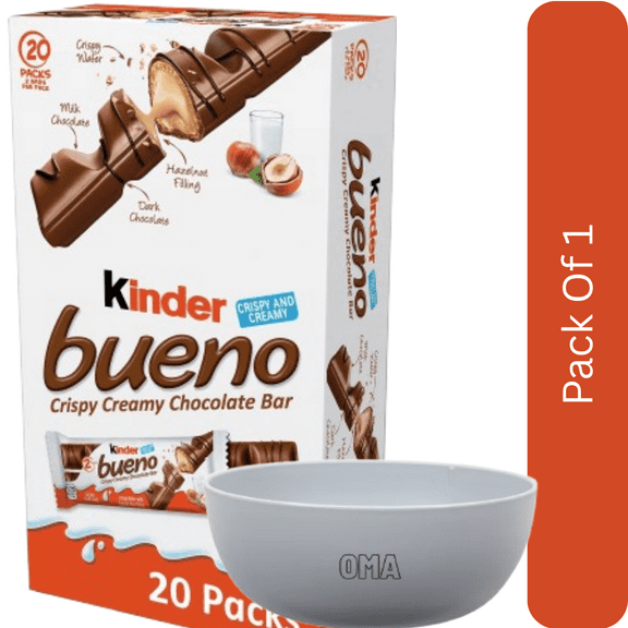 Kinder Bueno Milk Chocolate Hazelnut Candy Bars, 1.5 oz., 20 Count with white bowl by OMA