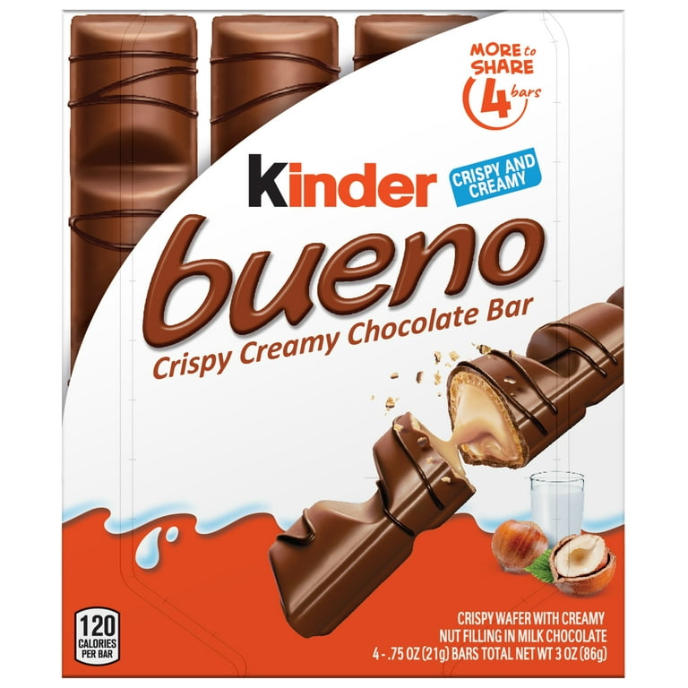 Kinder Bueno, Milk Chocolate and Hazelnut Cream Bars, Valentine's Day Gift,  4 Bars