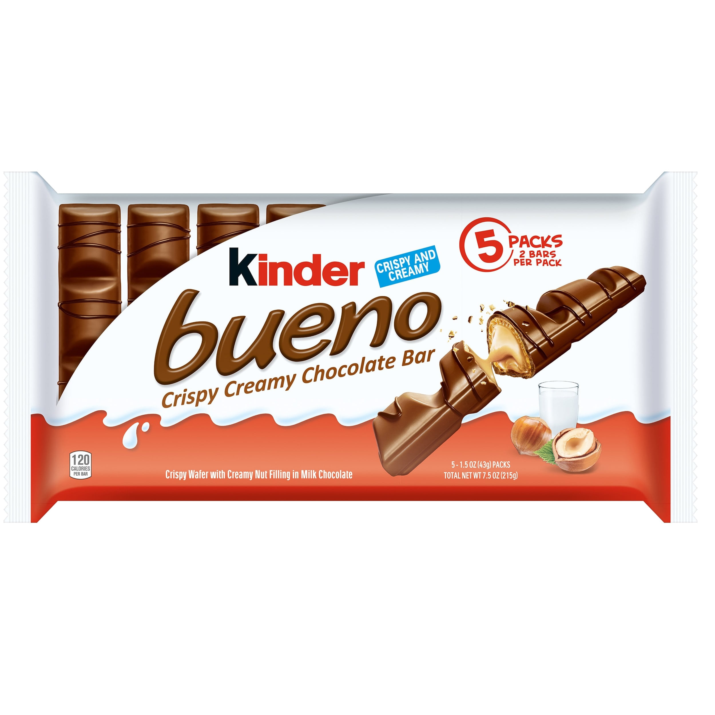 Kinder Bueno, Milk Chocolate and Hazelnut Cream Bars, Valentine's Day Gift,  5 Two Ct Packs 