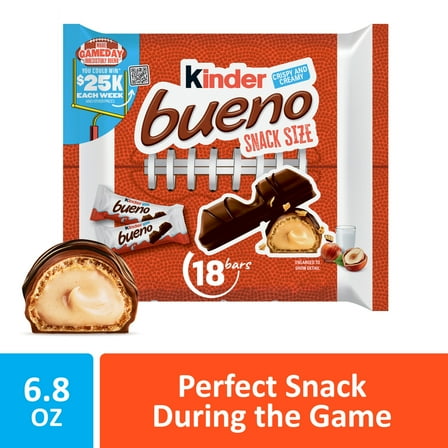 Kinder Bueno Milk Chocolate Bars, Chocolate Candy Bars with Hazelnut Filling for Game Day, Football Party Supplies, Snacks for Adults, Snack Size 6.8 oz.