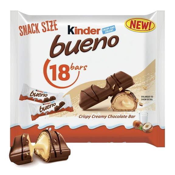 Kinder Bueno Milk Chocolate and Hazelnut Cream, Individually Wrapped Snack Size Chocolate Bars, 6.8oz