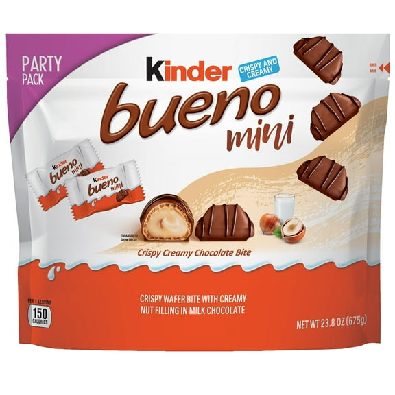 Kinder TMH1Bueno Mini, 125 Count Party Pack, Milk Chocolate and Hazelnut Cream, Individually Wrapped Chocolate Bars, 23.8 oz