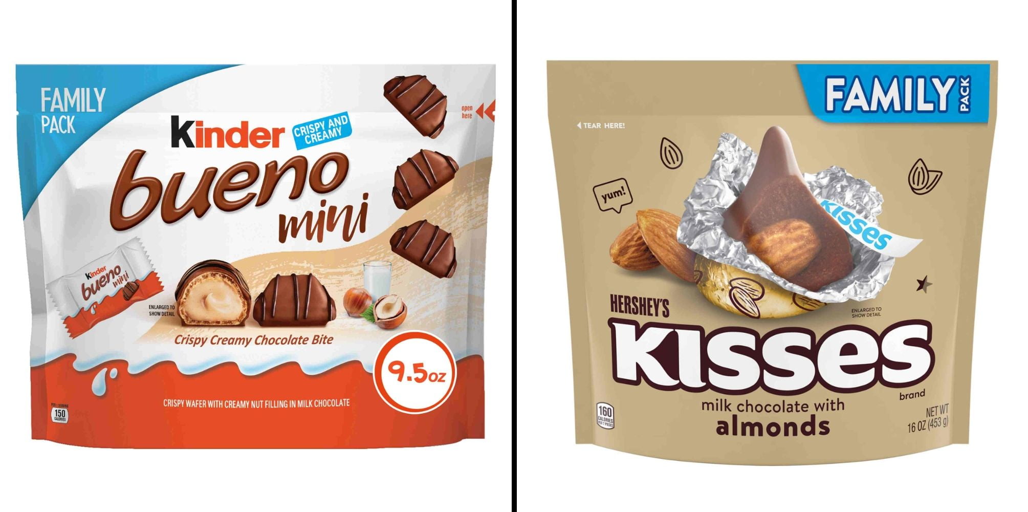 Kinder Bueno Mini Crispy Creamy Chocolate Bites & Hershey's Kisses Milk Chocolate Almonds Family Pack