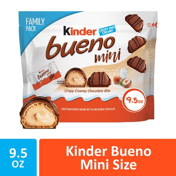 Kinder Bueno Mini, Milk Chocolate and Hazelnut Cream, Family Pack, Individually Wrapped Chocolate Bars, 9.5 oz
