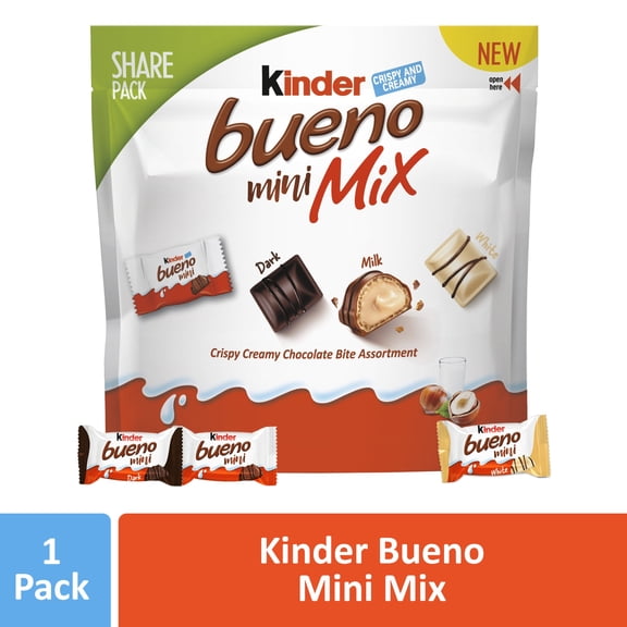 Kinder Bueno Mini Mix, Individually Wrapped Mini Chocolate Bars, Crispy Wafer and Hazelnut Filling, Share Pack, 5.7 oz