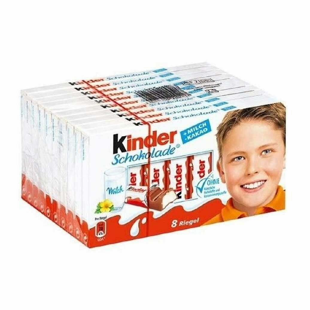 Kinder Chocolate Milk Chocolate with Creamy Milk Filling, CASE, 10 packs x100g (8 bars per pack)
