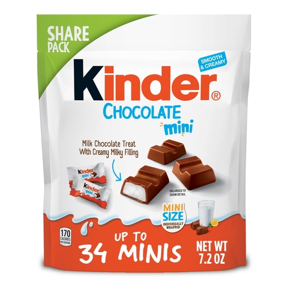 Kinder Chocolate Mini Bars with Hazelnut Filling, Chocolate Candy Bars for Game Day, Football Party Supplies, Snacks for Adults, 7.2 oz.