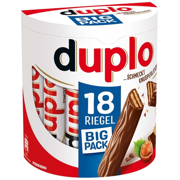 Kinder DUPLO chocolate hazelnut wafer bars XL box: 18 bars