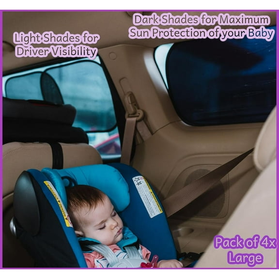 Kinder Fluff Car Window Shades. Certified Sun Shade Blocks 99.95% UVR. Award-Winning Sun Protection for Baby w/ Transparency Options -Large