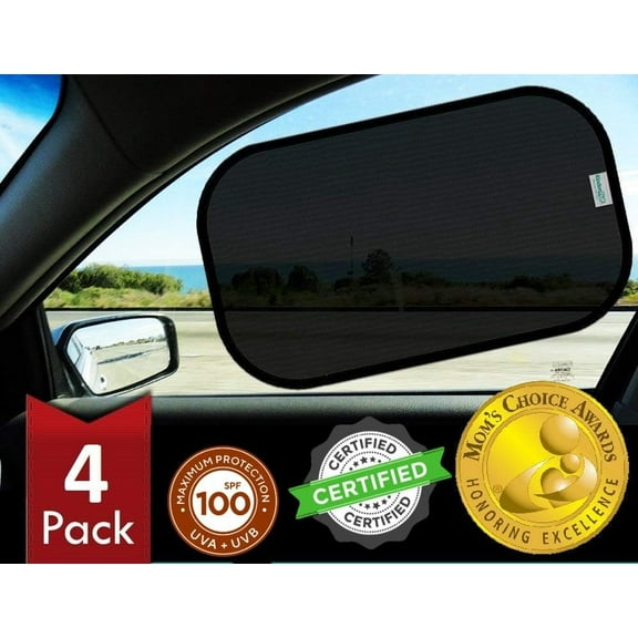 kinder Fluff Car Window Shades (4Pack)-The Only Certified Car Window Sun Shade for Baby Proven to Block 99.95% UVR - Mom's Choice Gold Award - car window shades for side windows - Standard