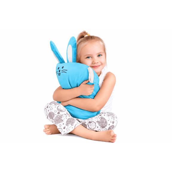 Kinder Fluff Toddler Pillow with Blue Bunny Design, Soft Kids Bedding, Hypoallergenic Down Alternative Fill, 230TC Cotton Shell, 13x18 in
