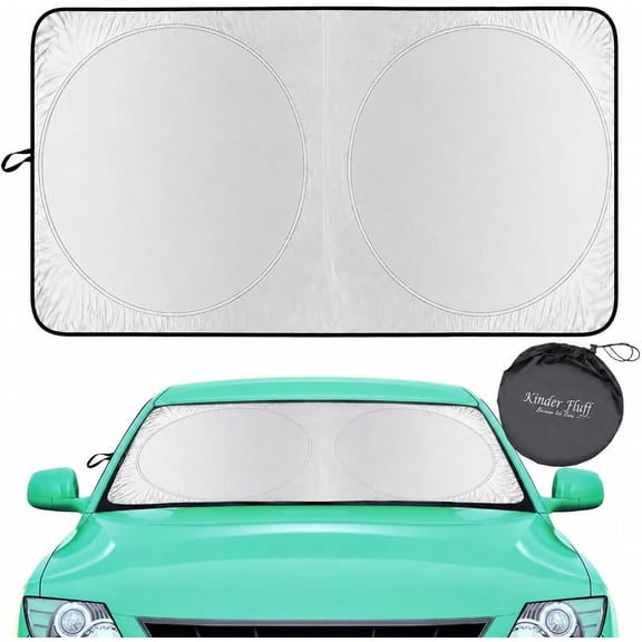 Windshield Sun Shade - Certified 99.87% UVB & 99.02% UVA Protection Car Sun Shade. Award Winning Sunshade for Car Windshield with Patented Technology. Size L 60"x30" Car Window Shades by Kinder Fluff