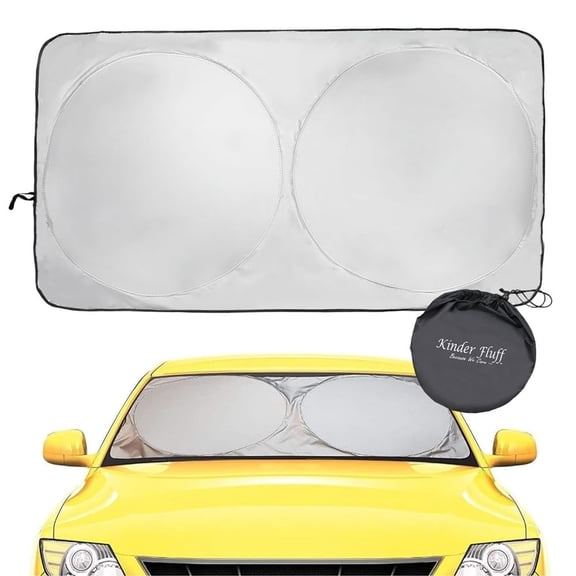 Windshield Sun Shade - Certified 99.87% UVB & 99.02% UVA Protection Car Sun Shade. Award Winning Sunshade for Car Windshield with Patented Technology. Size S 53"x26" Car Window Shades by Kinder Fluff