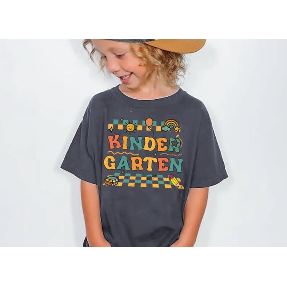 Kinder Garten Kids T-Shirt - Retro Back to School Graphic Tee for Boys and Girls - 100% Cotton Short Sleeve Shirt