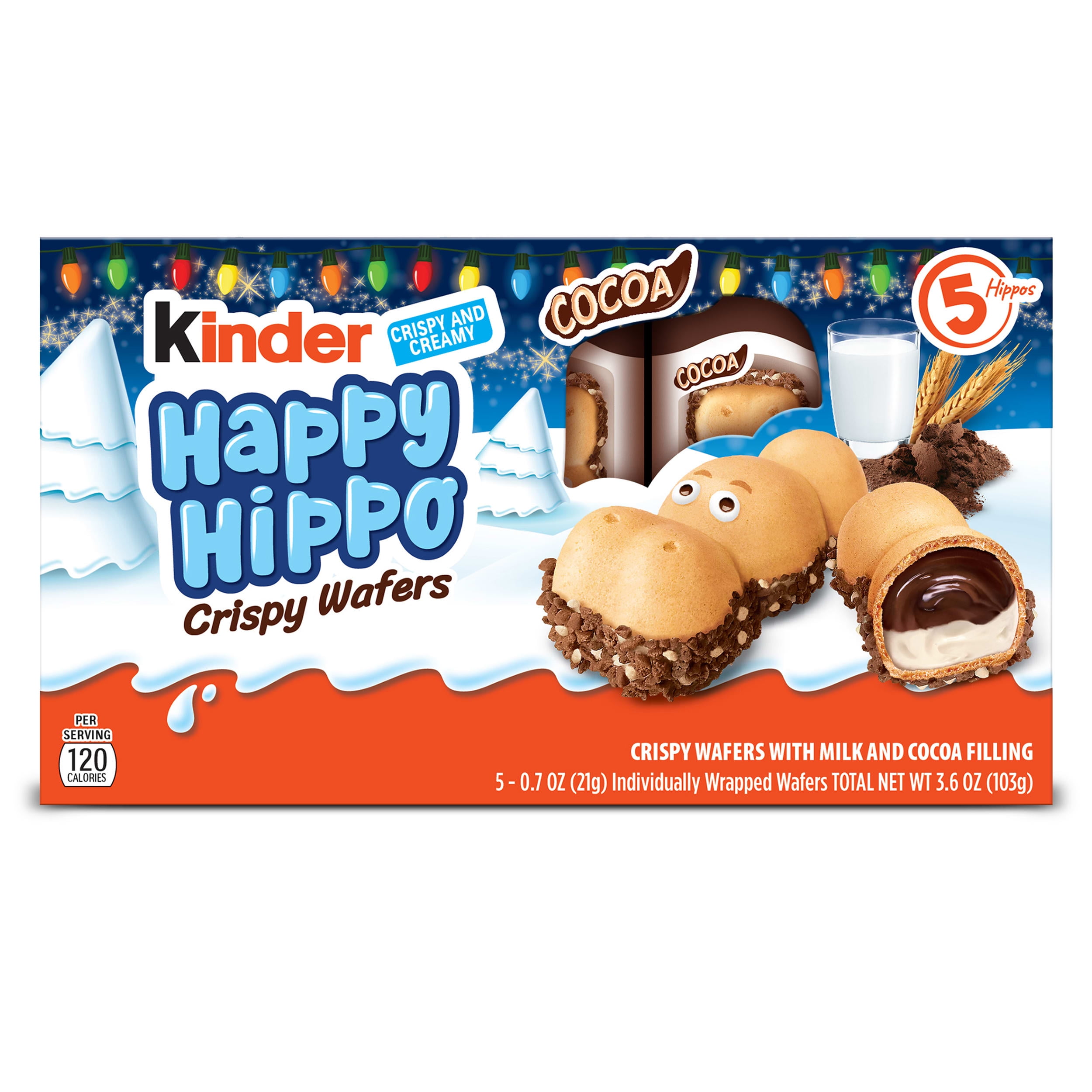 Kinder Happy Hippo Crispy Wafers, Holiday Gift, Great Stocking Stuffers,  3.6 oz, 5 Count