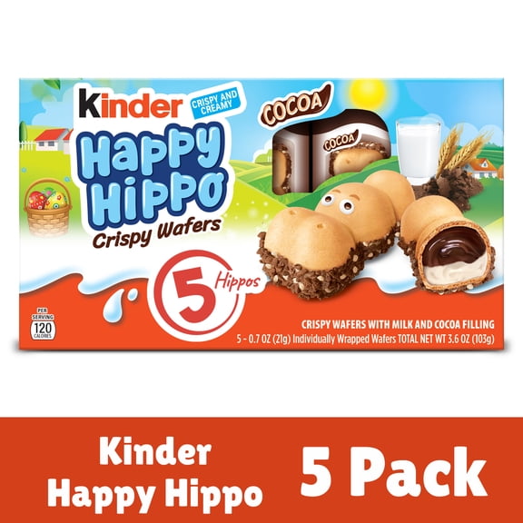 Kinder Happy Hippo, Crispy Wafers, Great for Easter Egg Hunts and Easter Baskets for Kids and Adults, 5 Count, 3.6 oz