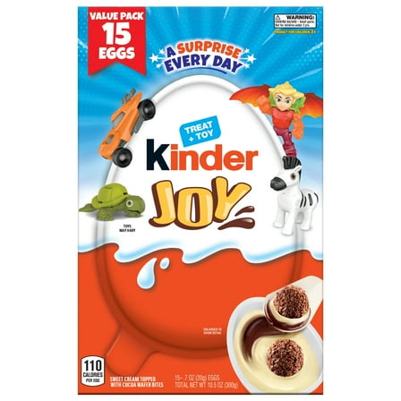 Kinder Joy Egg, Treat Plus Toy, Sweet Creams and Chocolatey Wafers, Individually Wrapped, 15-count, 10.5 oz