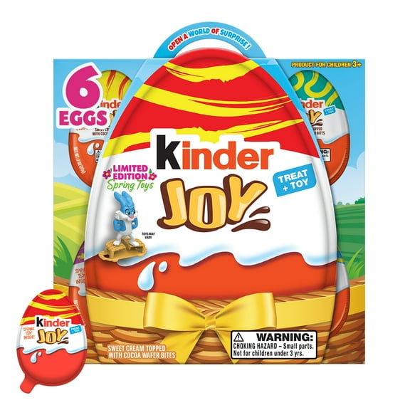 Kinder Joy Easter Eggs, Sweet Cream and Chocolatey Wafers with Toy Inside, Great for Easter Egg Hunts, 1 Pack, 6 Eggs, 0.7 oz each