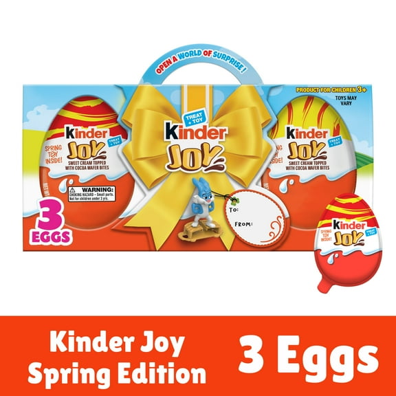 Kinder Joy Easter Eggs, Sweet Cream and Chocolatey Wafers with Toy Inside, Great for Easter Egg Hunts, 1 Pack, 3 Eggs, 0.7 oz each