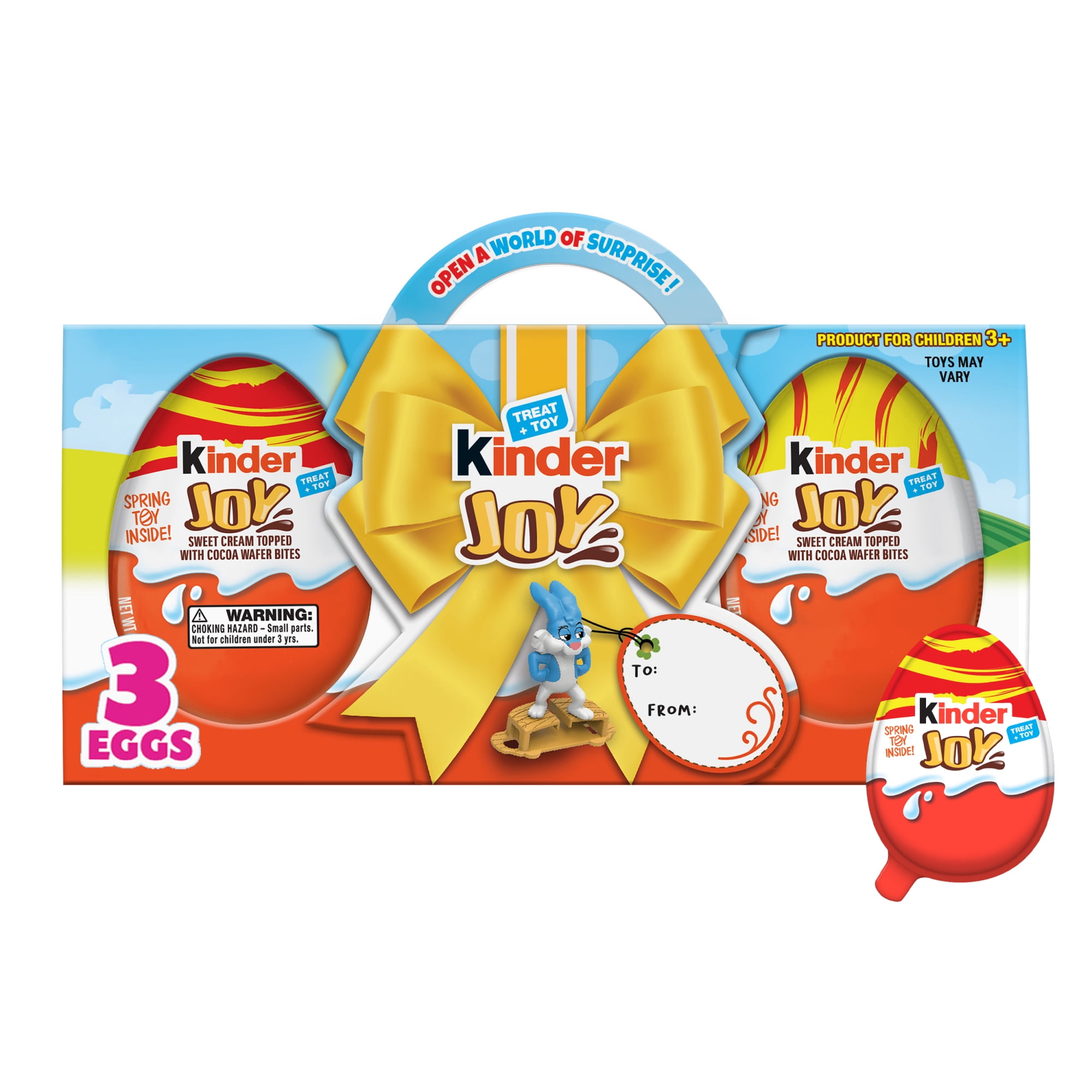 Kinder Joy Easter Eggs, Sweet Cream and Chocolatey Wafers with Toy Inside, Great for Easter Egg Hunts, 1 Pack, 3 Eggs, 0.7 oz each