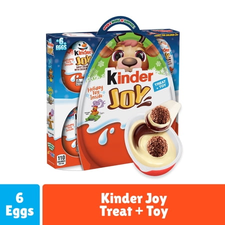 Kinder Joy Eggs, Holiday Toy, Chocolatey Wafer Bites, Individually Wrapped, Stocking Stuffer, 6 Count, 4.2 oz