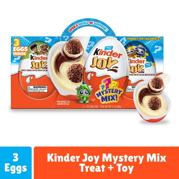 Kinder Joy Treat + Toy, Mystery Mix, Sweet Cream and Two Crispy Wafer Bites, 3 Count, 2.1 oz