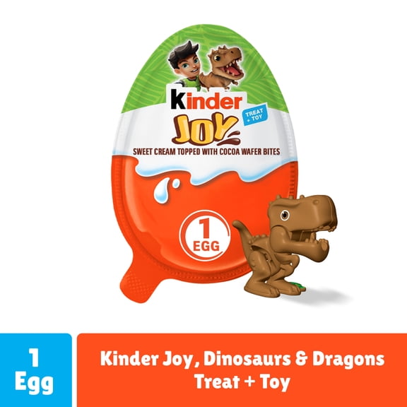 Kinder Joy Treat + Toy, Dinosaurs & Dragons Egg, Sweet Cream and Two Crispy Wafer Bites, 0.7 oz
