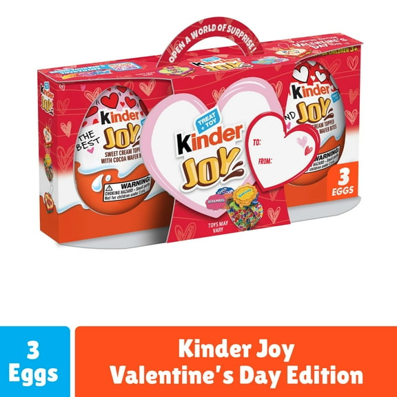 Kinder Joy Valentine's Day Egg with Chocolatey Wafer Bites and Surprise Toy Inside Toy, 3 Count 0.7 oz