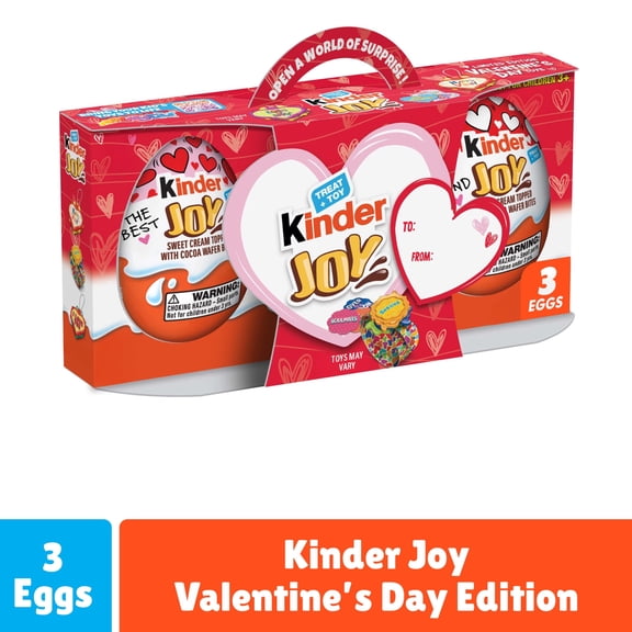 Kinder Joy Valentine's Day Egg with Chocolatey Wafer Bites and Surprise Toy Inside Toy, 3 Count 0.7 oz