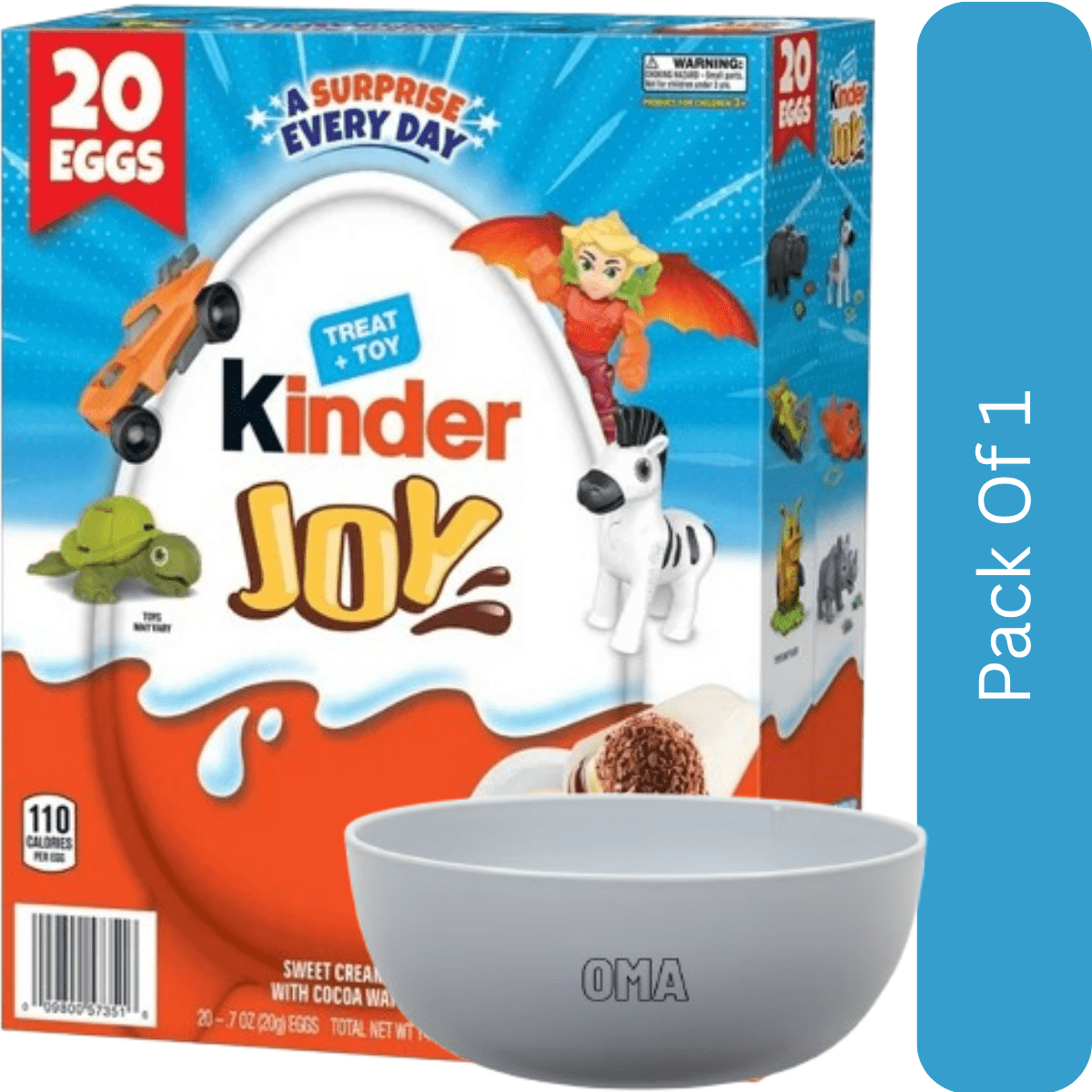 Kinder Joy White Chocolate Surprise Eggs, 0.7 oz., 20 Count with white bowl by OMA