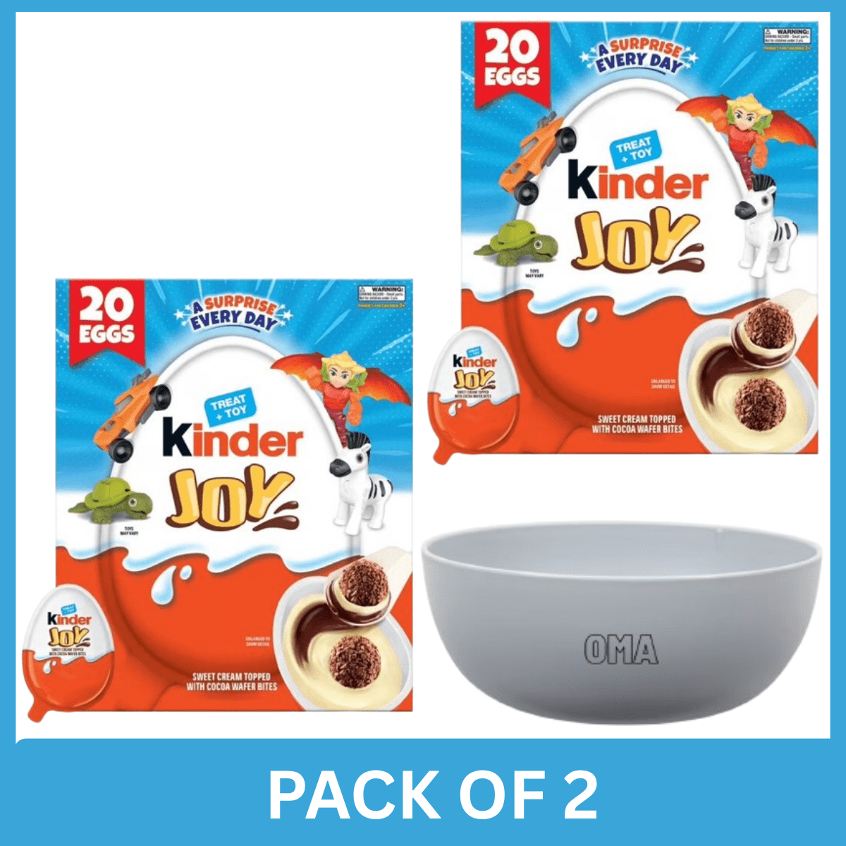 Kinder Joy White Chocolate Surprise Eggs, 0.7 oz 20 pk Pack of 2 with Serving Bowl by OMA