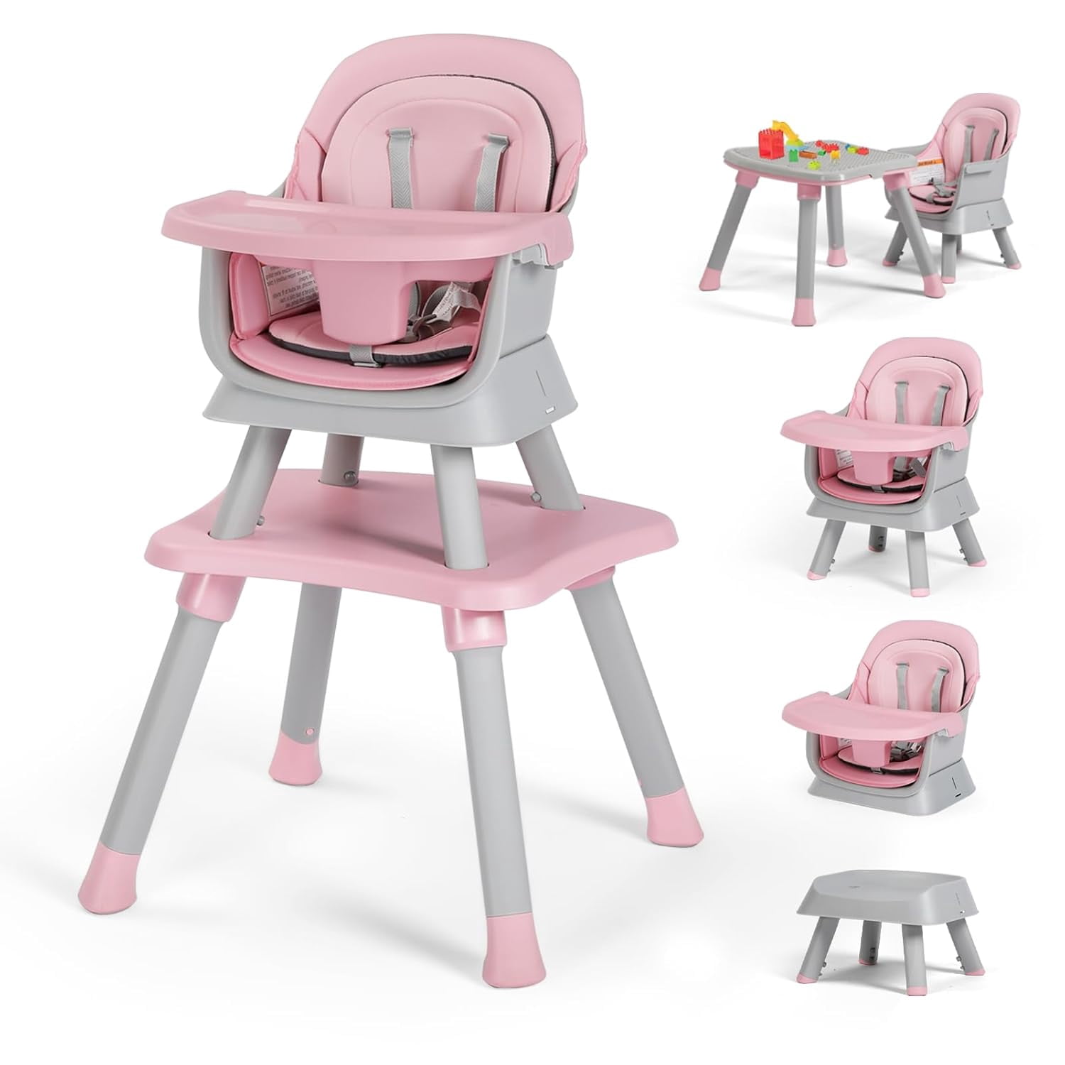 Kinder King 8 in 1 Baby High Chair, Coverts to Dining Booster Seat/Kids ...